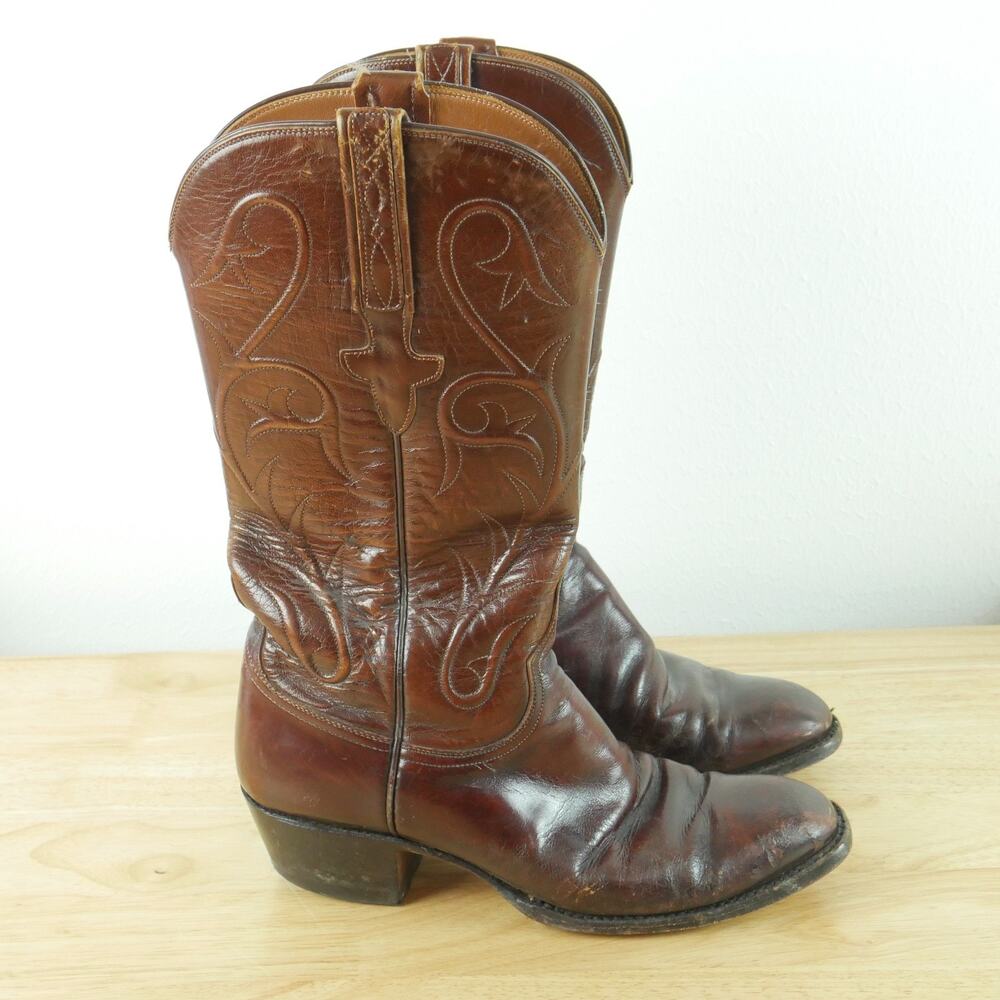 Lucchese‎ Classic Brown Leather Western Boots Men's 7 B Cowboy Embroidered USA